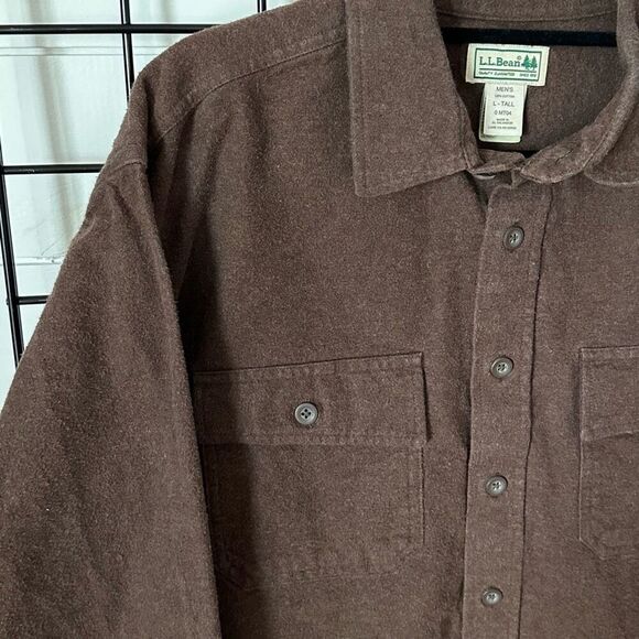 L.L. Bean Button Up LS Shacket Shirt Mens L Tall Brown Flannel Heavyweight - Picture 5 of 9
